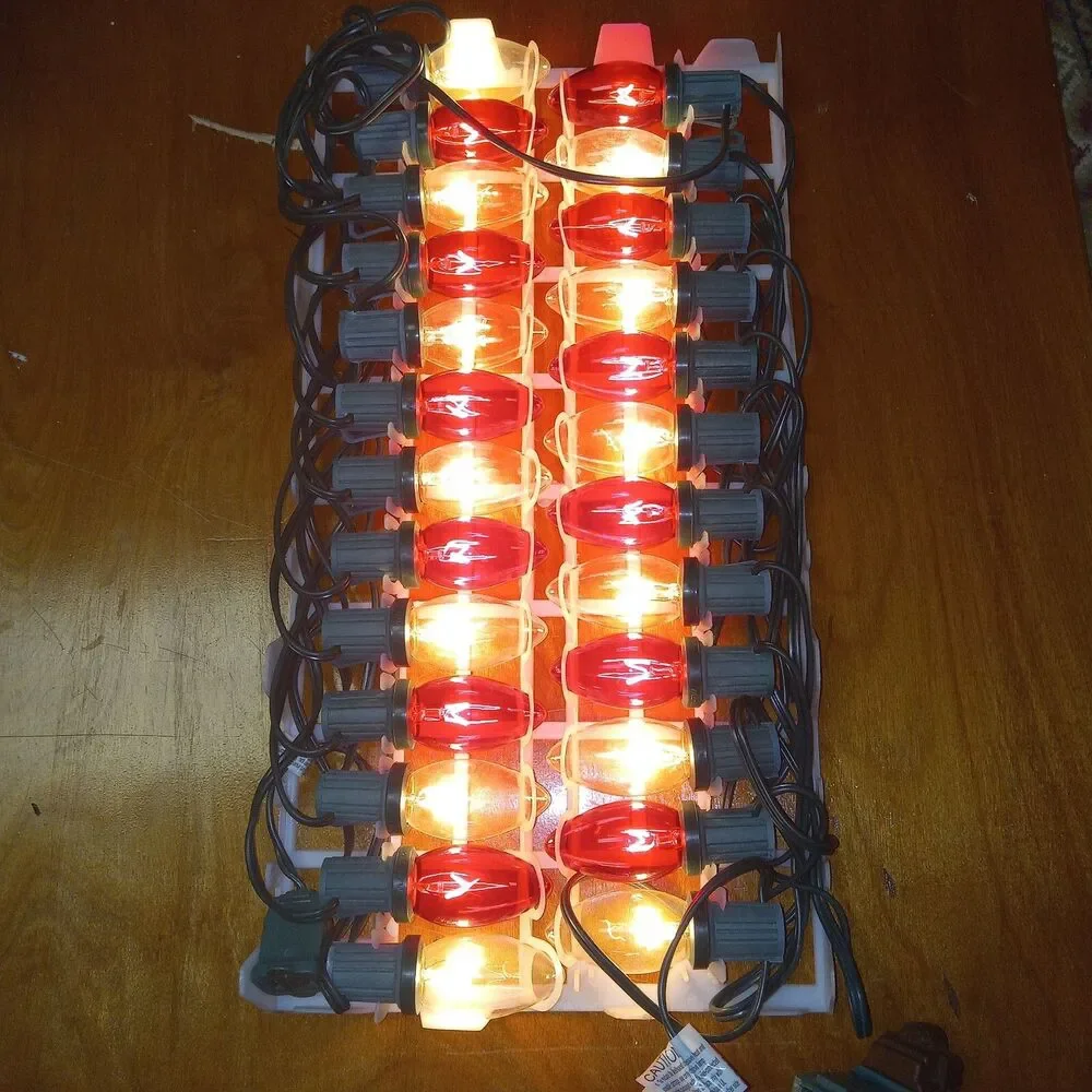 25 Red And White Cool Burning Transparent C9 Christmas Light Set